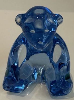 Baccarat Signed Crystal Blue Spinning Bear Cub Figurine Paperweight. Baccarat Signed Crystal 