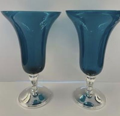 Gorham Sterling Silver & Crystal Vase Pair Tall 10 inches. Gorham Sterling Silver &amp; Crystal 