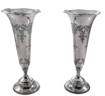 Black, Starr & Frost Sterling silver pair of Tall Vase Urns. Black, Starr &amp; Frost Sterling 
