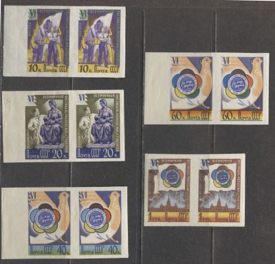 РАЗНОВИДНОСТЬ СССР 1957 г Фестиваль б/з MNH/(**) См. описание. СК 1900/03 - в парах MNH, 1904 