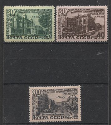 1950 г. СССР Аз ССР Полн сер 3 мар Сол 2000 руб. MNH. СОЛ 1527/29