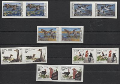 СССР 1990 г. Утки / Домашние птицы 2 полн сер в парах Сол 18000 руб. MNH. СОЛ 6220/32 А, 6223/5 