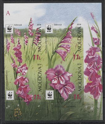 Молдавия 2016 г. WWF Цветы Б/З Полн сер 4 мар MNH. MI 958/61 - Б/З МАРКИ В MICHEL НЕ ОПИСАНЫ 