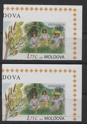 Молдавия 2016 г. Св Иоанн Креститель Б/З Полн сер 1 мар с лаком + без лака MNH. MI 968, 968 WAR 