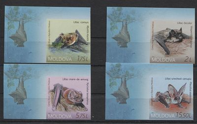 Молдавия 2017 г. Летучие мыши Б/З Полн сер 4 мар MNH. MI 1011/14 - Б/З МАРКИ В MICHEL НЕ ОПИСАНЫ 