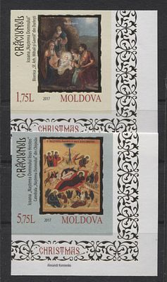 Молдавия 2017 г. Рождество Б/З Полн сер 2 мар MNH. MI 1028/9 - Б/З МАРКИ В MICHEL НЕ ОПИСАНЫ 