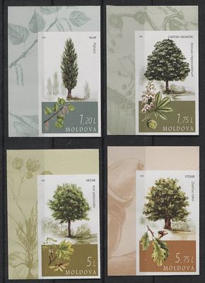 Молдавия 2018 г. Деревья Б/З Полн сер 4 мар MNH. MI 1033/6 - Б/З МАРКИ В MICHEL НЕ ОПИСАНЫ 