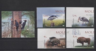 Молдавия 2018 г. Фауна Б/З Полн сер 4 мар + Блок MNH. MI 1037/40 + BL 79 - Б/З МАРКИ В MICHEL НЕ 