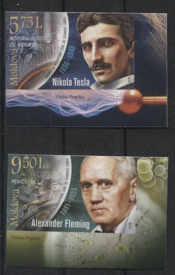 Молдавия 2018 г. Тесла/Флеминг Б/З Полн сер 2 мар MNH. MI 1046/7 - Б/З МАРКИ В MICHEL НЕ ОПИСАНЫ 