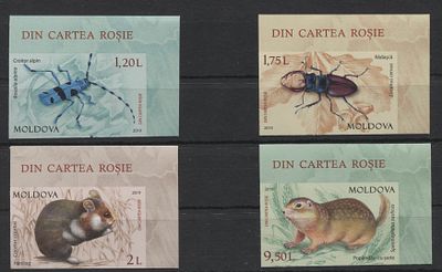 Молдавия 2019 г. Фауна Жуки Б/З Полн сер 4 мар MNH. MI 1092/5 - Б/З МАРКИ В MICHEL НЕ ОПИСАНЫ 