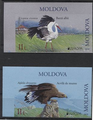 Молдавия 2019 г. Птицы Европа Б/З Полн сер 2 мар MNH. MI 1096/7 - Б/З МАРКИ В MICHEL НЕ ОПИСАНЫ 