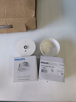 A Quantity of Philips OccuSwitch Occupancy Sensors (LRM1070/00) and SENSR Surface Boxes (LRH1070/00)