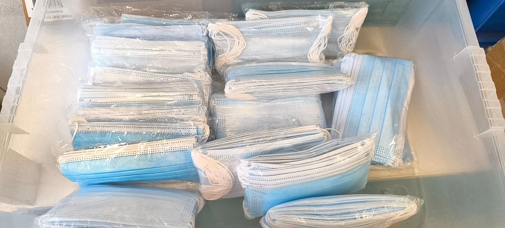 A Large Quantity of Contemporary Disposable 3-Ply Face Masks. This lot comprises a large 