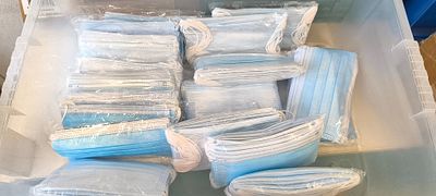 A Large Quantity of Contemporary Disposable 3-Ply Face Masks. This lot comprises a large 