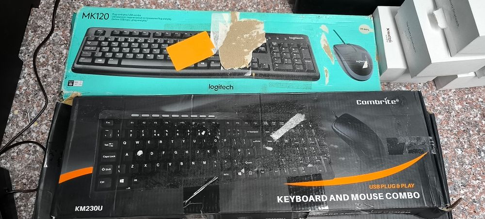 A Group of Three Logitech MK120 and Combrite KM230U USB Keyboard and Mouse Combos. A group of 