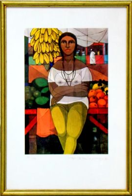 Litografia colorida, Vendedora de fruta. Da serie Bahia Saudade. Ass. TH. DE MELLO/TOM 87.