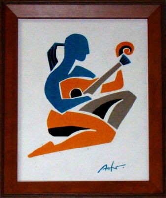 Azulejo, “Ninando Guitarra”. De ANTERO VALÉRIO. Alt. 0,24 x 0,19.