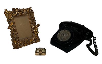 Old telephone, 1 box and1 picture frame.