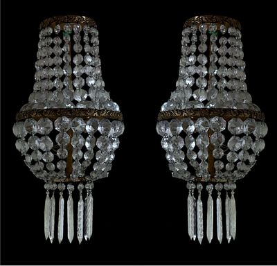 Pair of metal and glass wall lights. Height 0.28.
