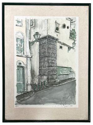 Colored silkscreen, Rua de Lisboa. Signed and dated 94. Circulation 28/150. Height 0.45 x 0.32.