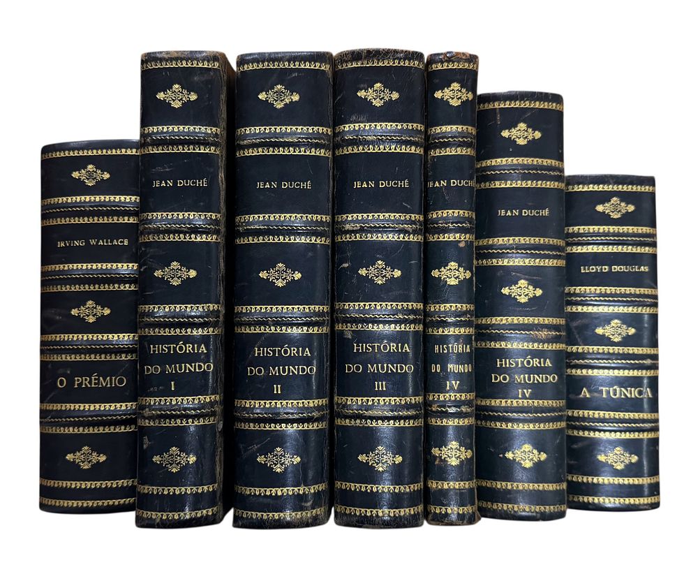MISCELLANEOUS LITERATURE - 7 bound volumes. Works by Irving Wallace, Jean Duch&eacute;, and Lloyd Douglas.
