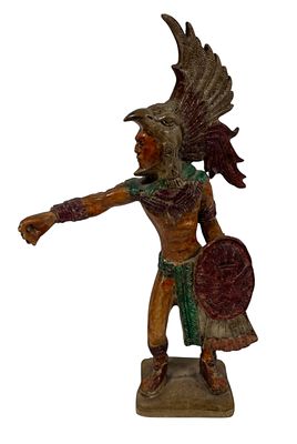 Guerreiro azteca, decoração policromada. Alt. 0,40.