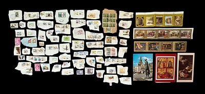 Lote de diversos selos e postais.