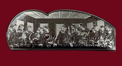 Ultima Ceia de Cristo, placa de metal prateado. Alt. 0,095 x 0,255.