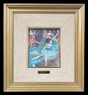 Quadro com placa de esmalte a fogo, “Ballet”. De Dégas. Alt. 0,16 x 0,12.