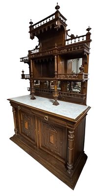 Armário-louceiro estilo Henrique II, de mogno ,com duas portas, duas gavetas, tampo de mármore 