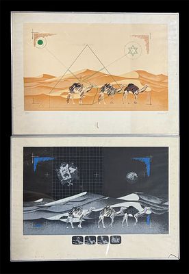 2 colored silkscreen prints, “Untitled”. Signed LU&Iacute;S SERPA, 77 (Luis Filipe Martins Serpa 