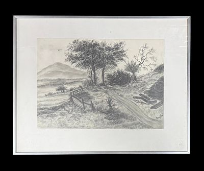 Crayon drawing, Countryside landscape. Signed: MARIA JOS&Eacute;. Height: 0.21 x 0.295.