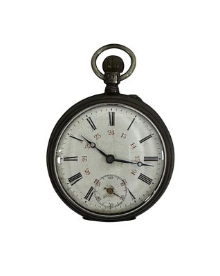 Antique Remontoire pocket watch with an 800 silver case. Shows signs of wear. Works.
