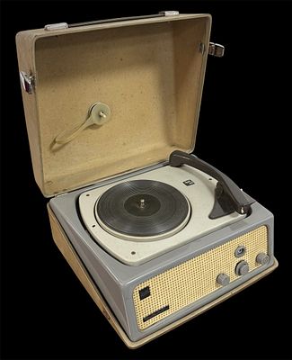 Portable, vintage, tube-operated turntable, Dual Party 300 AV. Rare model. Year 1960.