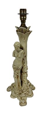 Table lamp, in ceramic, decorated with a female figure. Without lampshade. Height 0.35.