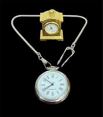 Pocket watch and 1 miniature metal watch.