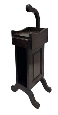 Side table, in brown, with one drawer. Shows signs of use. Height 0.85m.