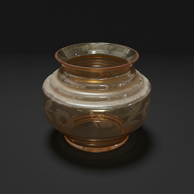 Glass cachepot, onion-skin decoration, decorated with flowers. Height 0.13.