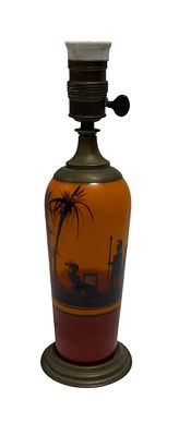 Table lamp, polychrome decoration with landscape and figures. Height 0.31.