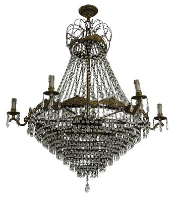Bronze and metal chandelier with crystal pendants, with six arms. Height 1.00 m. Diameter 0.80 m.