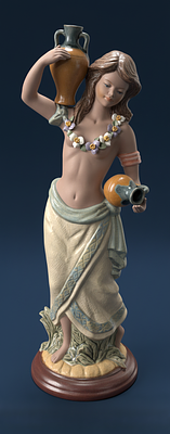 Female figure with jugs, polychrome ceramic sculpture. Height 0.44 m.