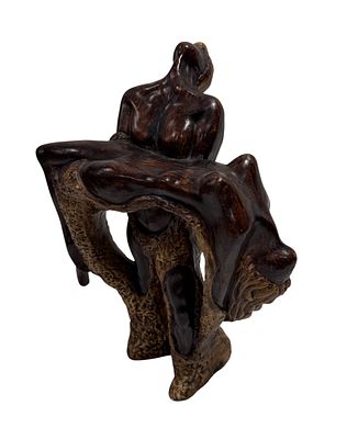 Group of dancers, painted ceramic sculpture. Signed. Height 0.36 m.