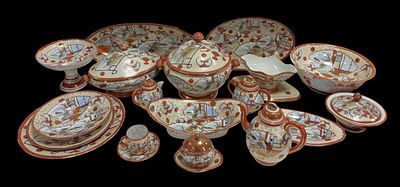 Japanese porcelain dinner service, polychrome decoration with figures and other motifs 
