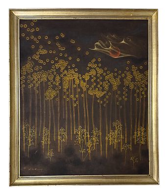 Oil painting on canvas, Untitled. Signed WS KANG 79. Height 0.81 x 0.68.