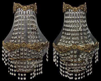 Pair of metal wall appliques with crystal pendants. Height 0.40.