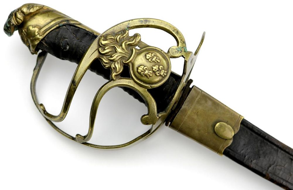 Scarce 18th C. French Revolution era Grenadier Officer's Sword with Fine Engraved Blade. Total 