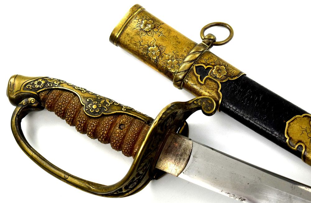 Rare EARLY Japanese Navy CUSTOM Mounted Samurai Kyu-gunto Sword w/1600s A.D. Signed Blade. 