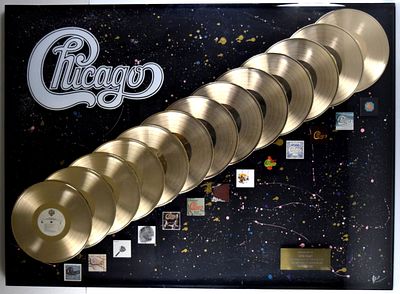 Rare 13 Chicago Gold Award Records 1987 Presentation Display. Very rare 13 Chicago gold award 