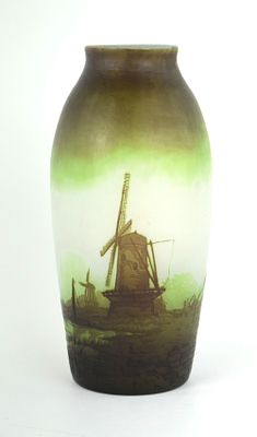 Stunning D'ARGENTAL FRENCH Cameo Glass Vase c.1910. D'Argental Cameo Glass Vase with landscape 