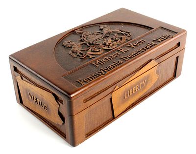 Folk Art Michael R.Veon Carved Humidor Wood Box. Unusual folk art style carved Humidor wood box 